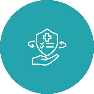 Hand holding medical shield icon.