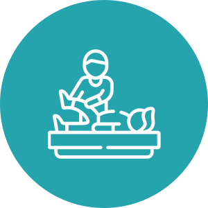 Physical therapy line icon on teal background.