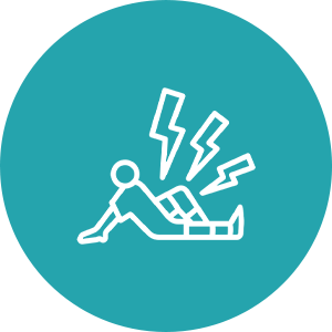 Person with back pain icon on teal background.