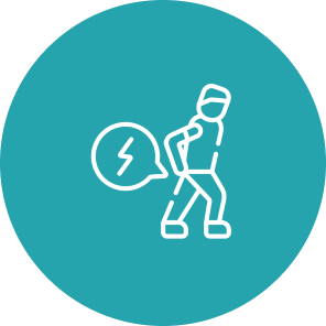 Person with back pain icon on teal background.