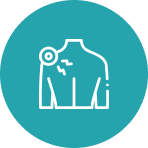 Shoulder pain illustration on teal background.