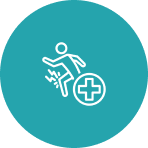 Person with leg pain and medical symbol.
