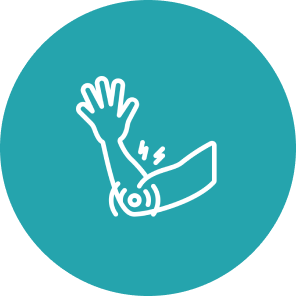 Arm pain icon on teal background.