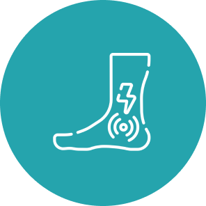 Smart sock icon with technology symbols.