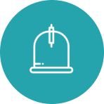 Bell icon with pen inside circle.