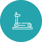 Treadmill icon on teal circular background.