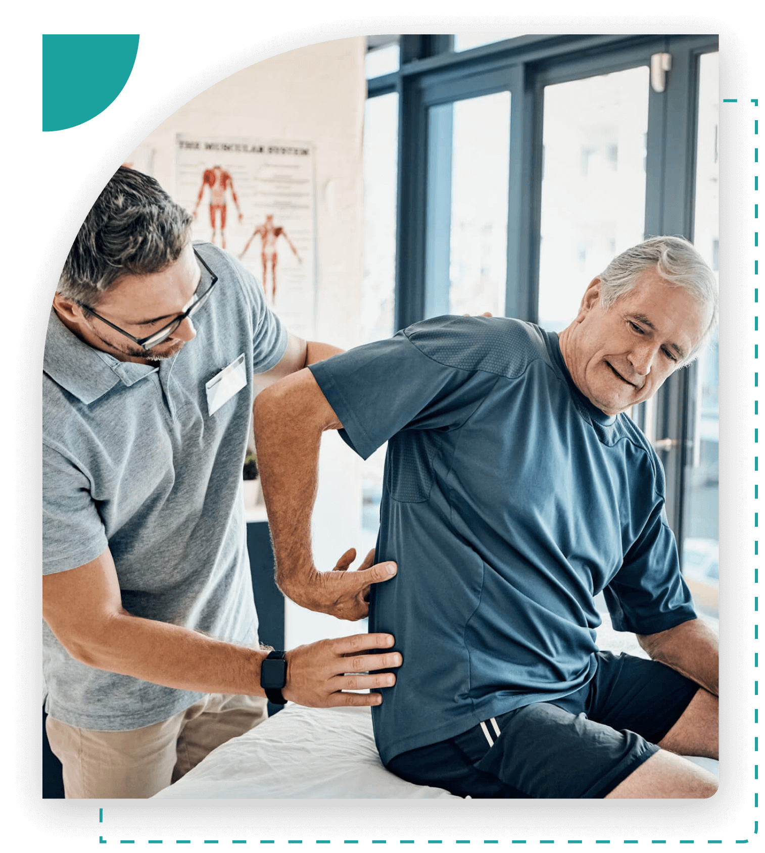 Man receiving physical therapy for back pain.