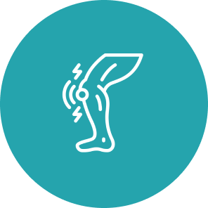 Prosthetic leg icon with motion lines.