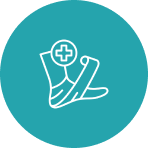 Medical bandage icon on teal background.