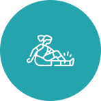 Person with injured leg icon on teal.