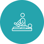 Stick figures performing a massage therapy session.