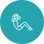 Icon of person doing sit-ups exercise.
