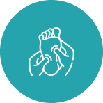 Foot massage icon on teal background.