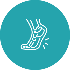 Foot pain icon on teal background.