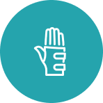Icon of hand in a teal circle.